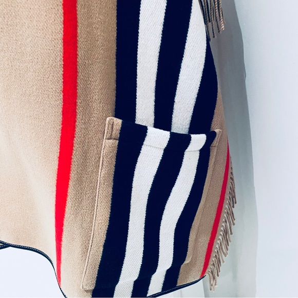 BURBERRY ICON STIPE WOOL CASHMERE JACQUARD WRAP / STOLE. - Picture 7 of 13